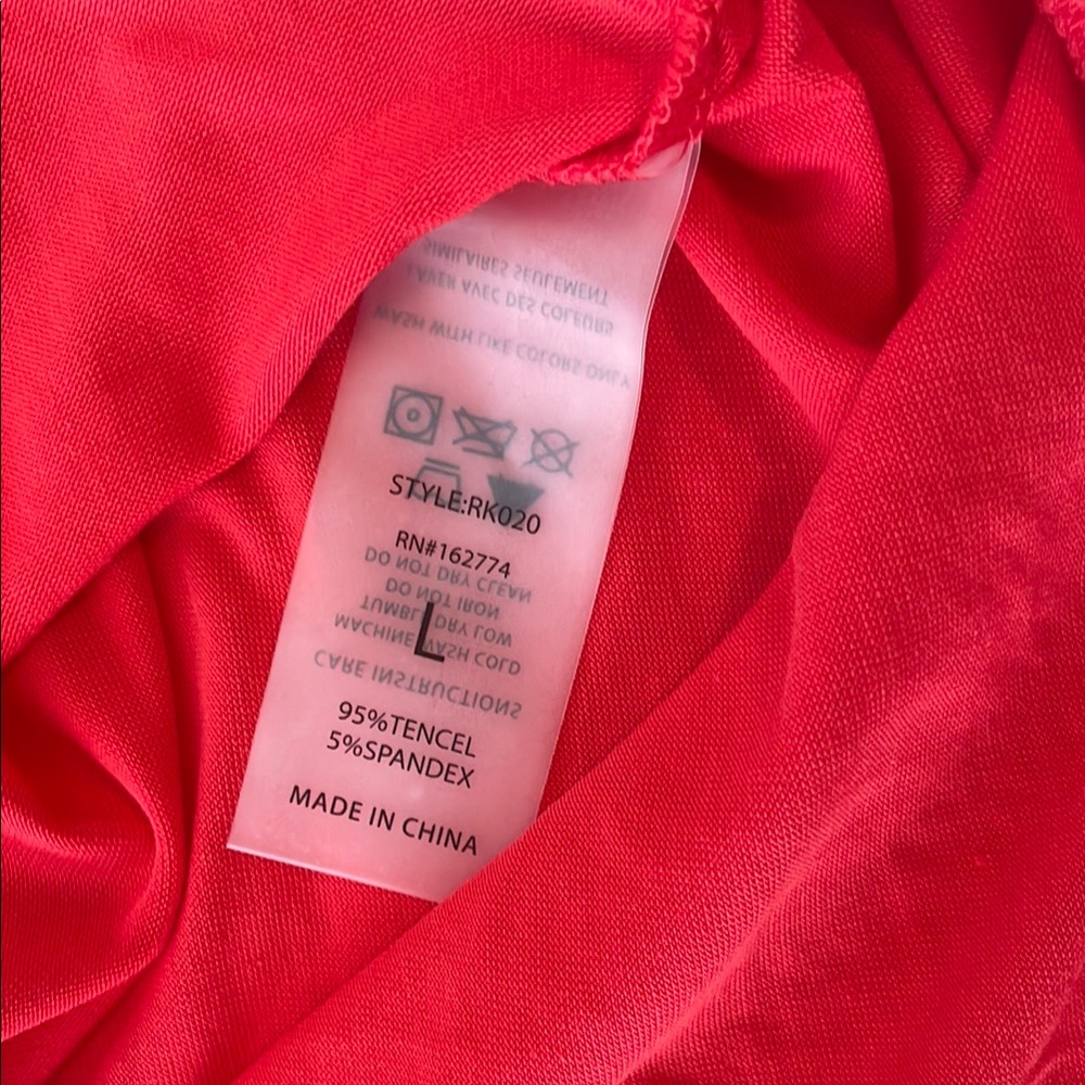 Mono B Red Crop Top Size L Tie Shoulder Cold Shoulder Elastic Hem NWT - Picture 5 of 7